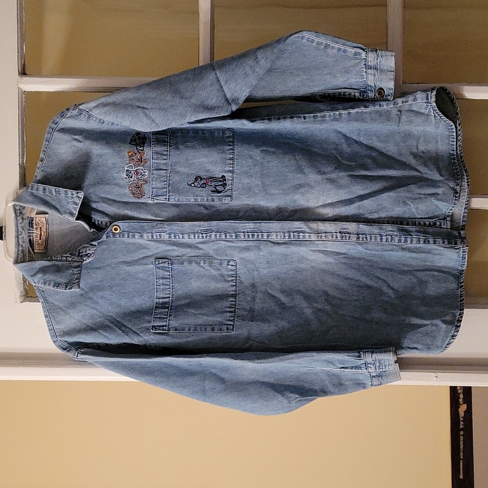 Rhythm Blue vintage denim puppy embroidery shirt